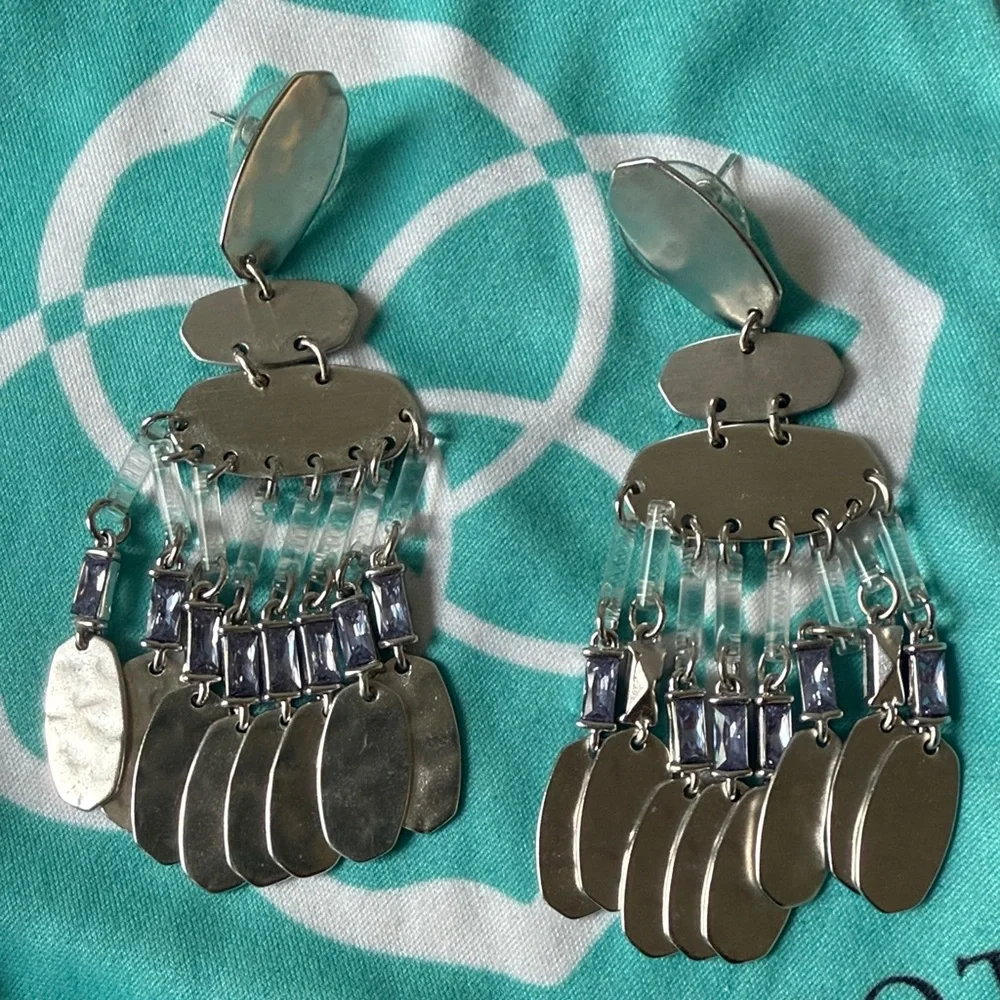 Kendra Scott Silver sister Chandelier Drop Earrings with Light Lilac Accents - Picture 2 of 3